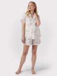 Chelsea Peers Maternity Flamingo Print Cheesecloth Short Pyjama Set, Off White/Black