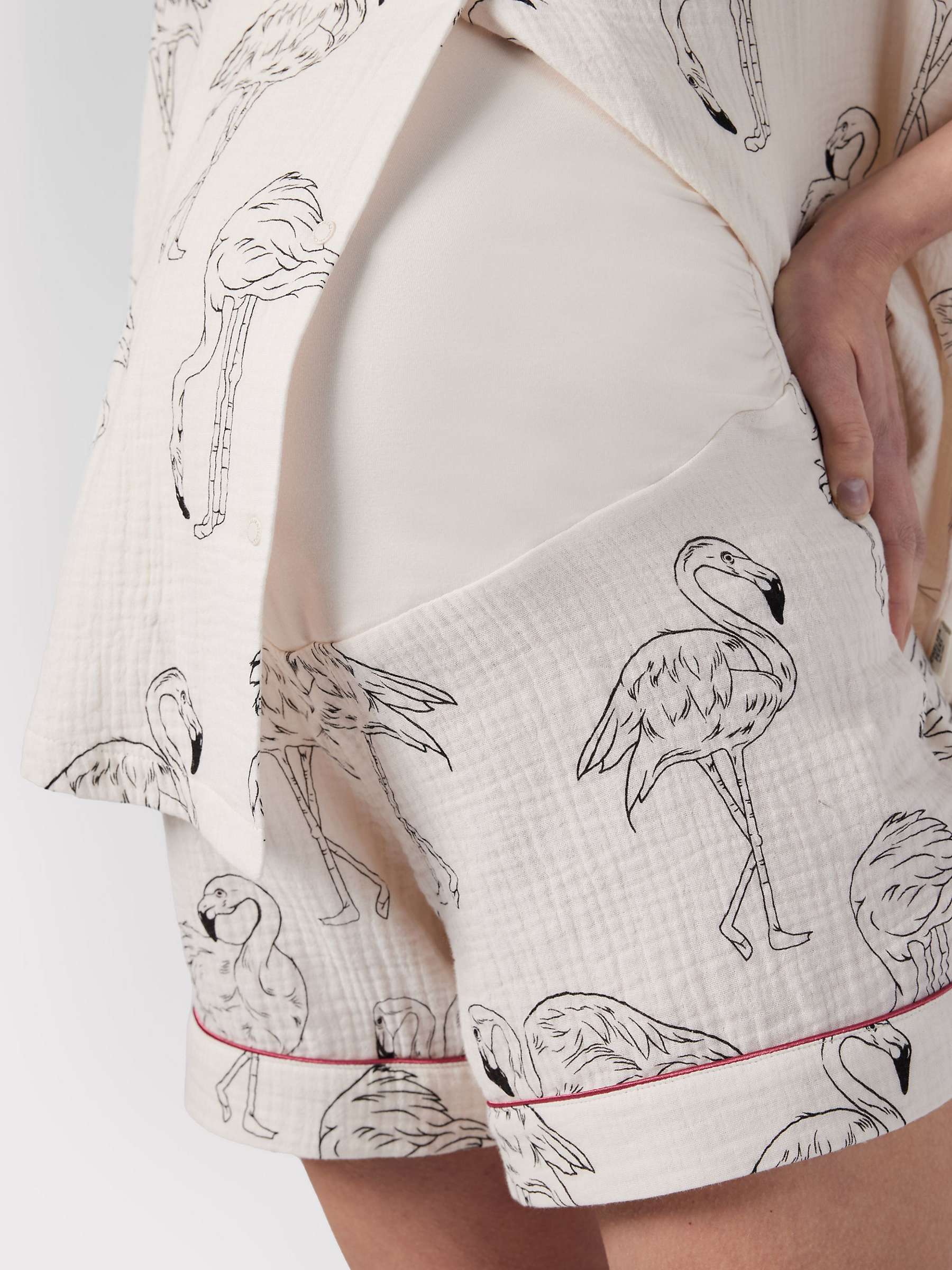 Buy Chelsea Peers Maternity Flamingo Print Cheesecloth Short Pyjama Set, Off White/Black Online at johnlewis.com