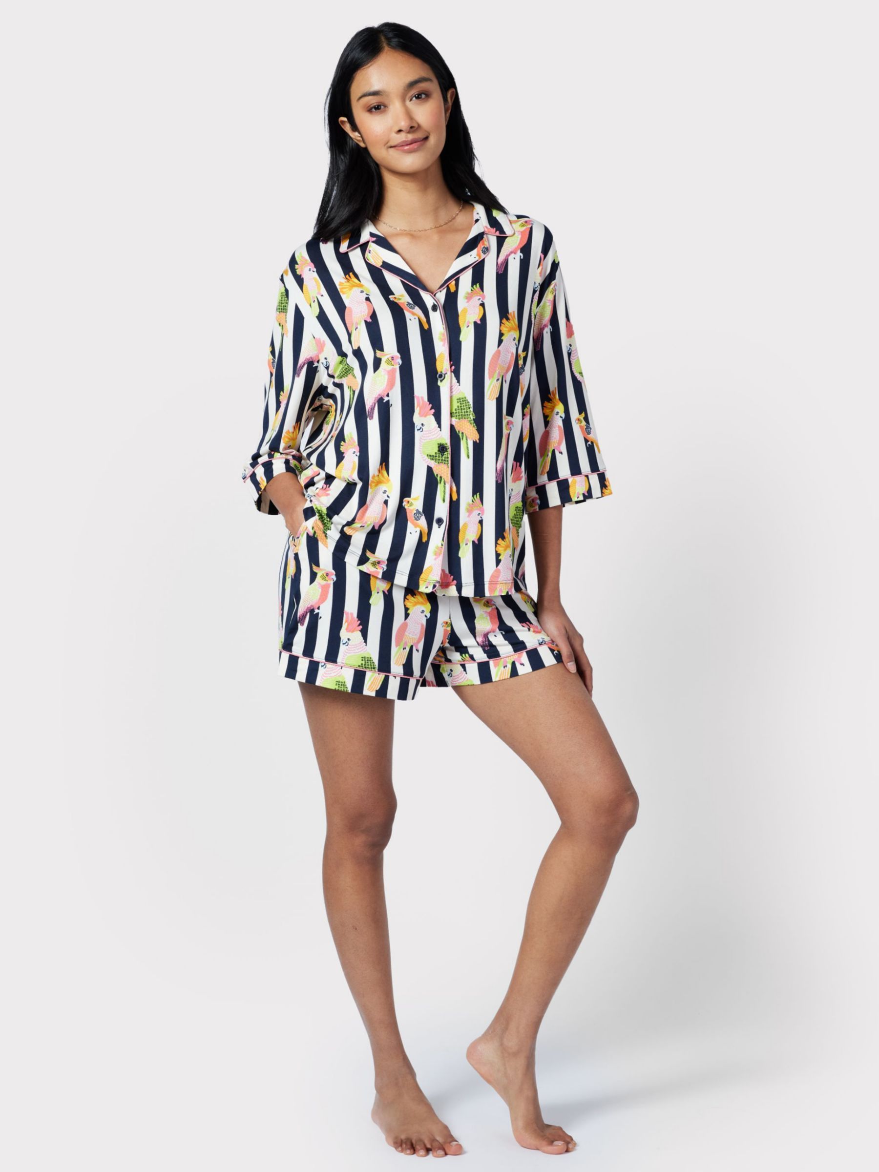 Buy Chelsea Peers Cockatiel Stripe Button Up Short Pyjama Set, Navy/Multi Online at johnlewis.com