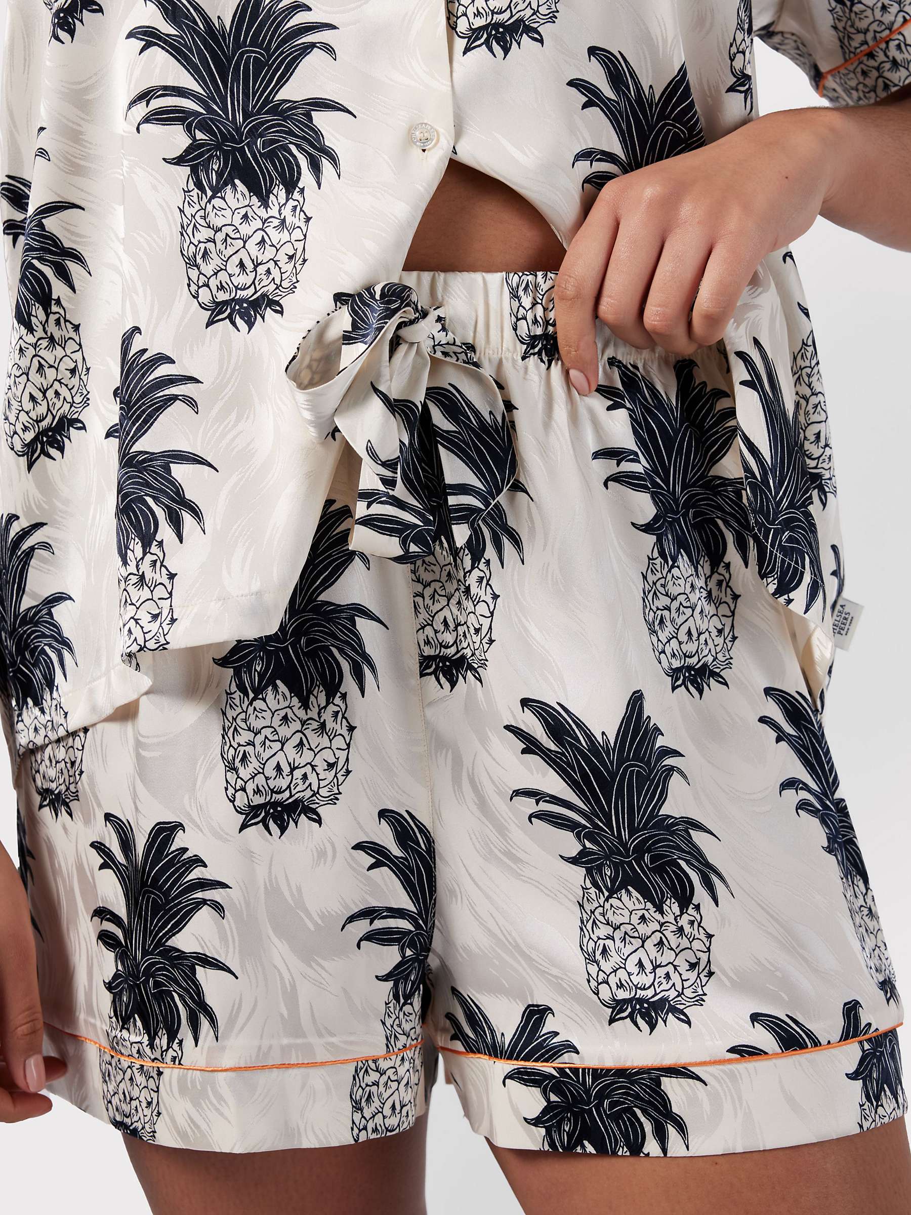 Buy Chelsea Peers Curve Satin Jacquard Pineapple Short Pyjama Set, Off White Online at johnlewis.com