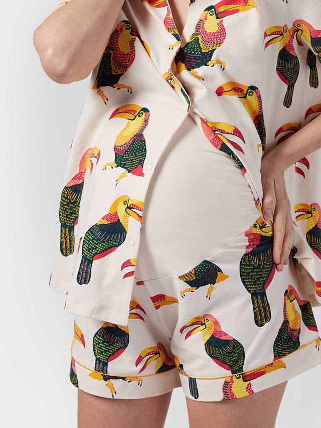Chelsea Peers Maternity Organic Cotton Blend Toucan Short Pyjama Set, Off White/Multi