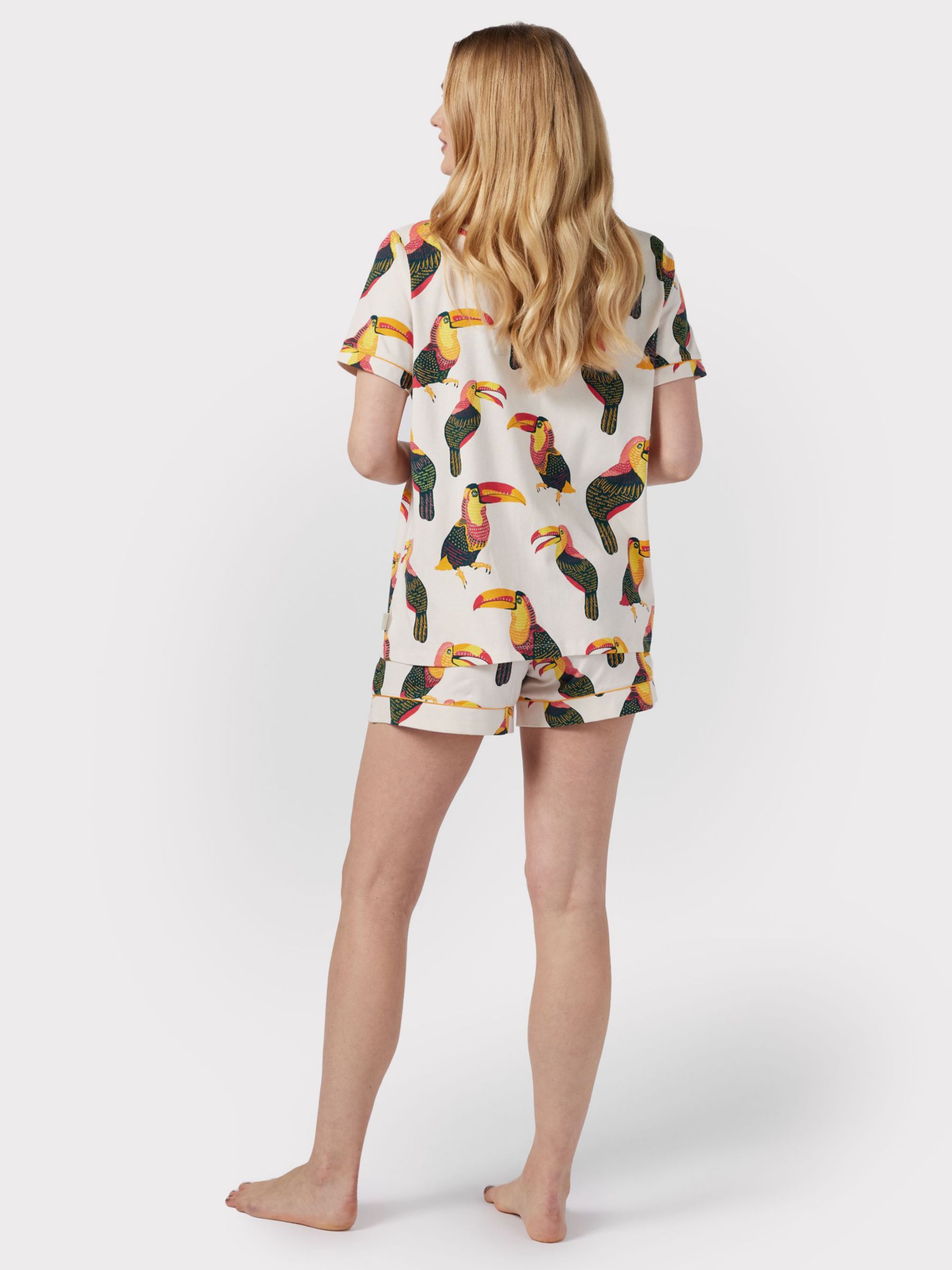 Chelsea Peers Maternity Organic Cotton Blend Toucan Short Pyjama Set, Off White/Multi, 8