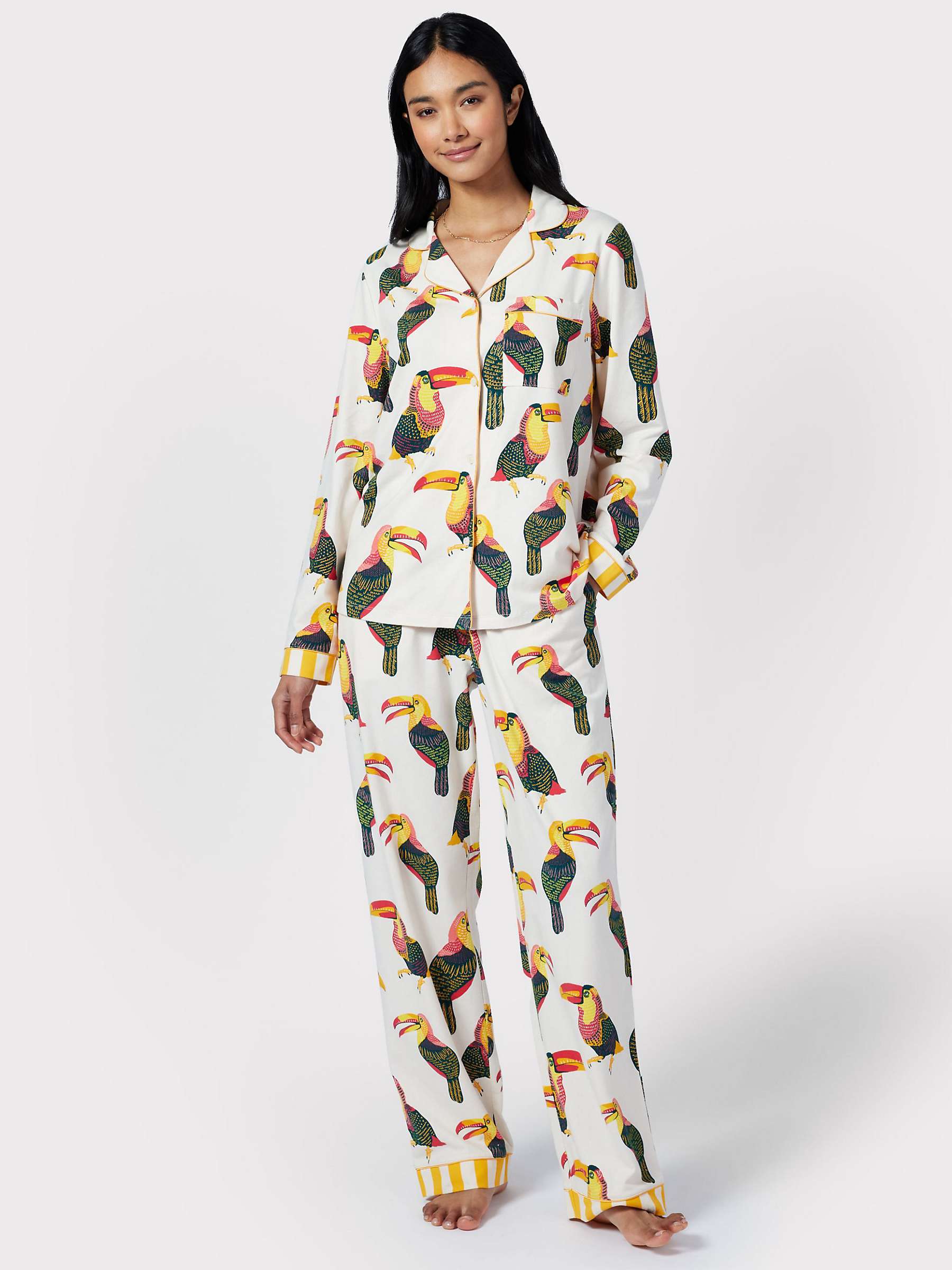 Buy Chelsea Peers Organic Cotton Blend Toucan Long Pyjama Set, Off White/Multi Online at johnlewis.com