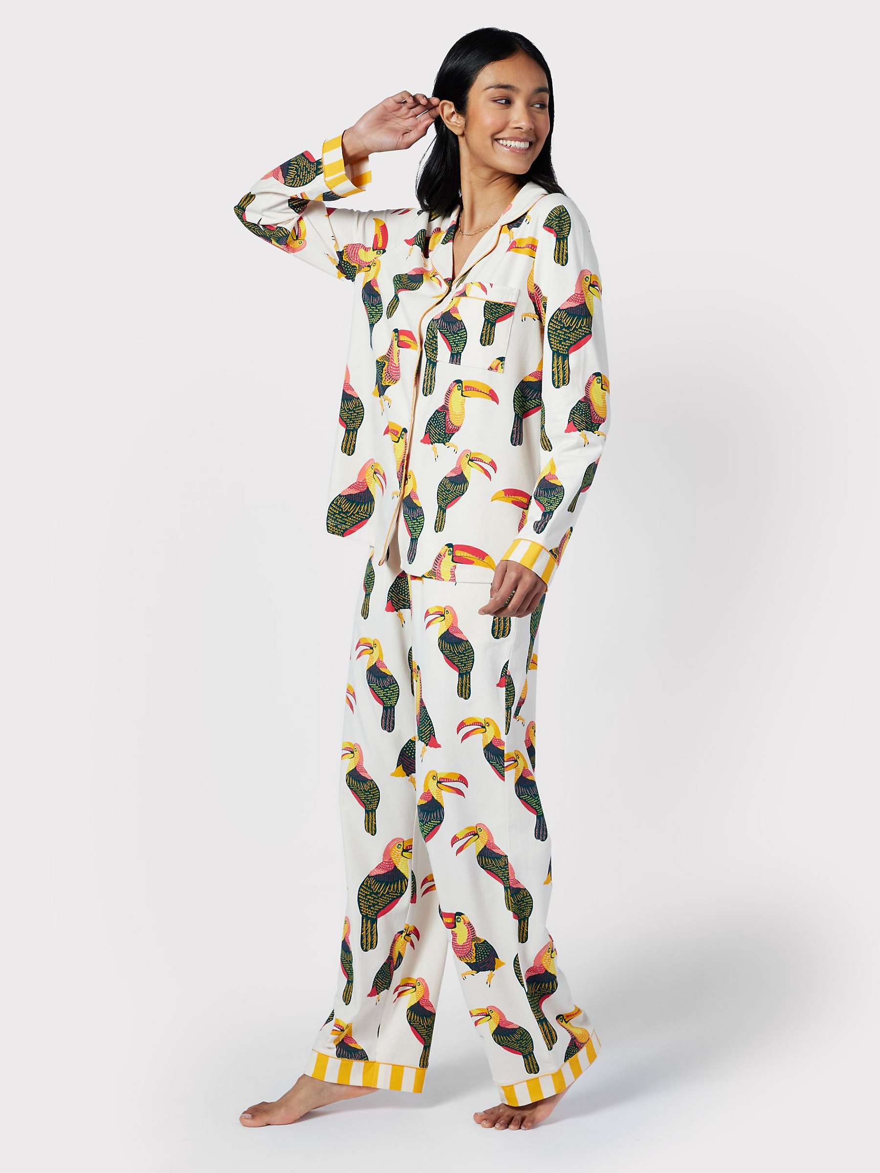Buy Chelsea Peers Organic Cotton Blend Toucan Long Pyjama Set, Off White/Multi Online at johnlewis.com