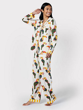 Chelsea Peers Organic Cotton Blend Toucan Long Pyjama Set, Off White/Multi
