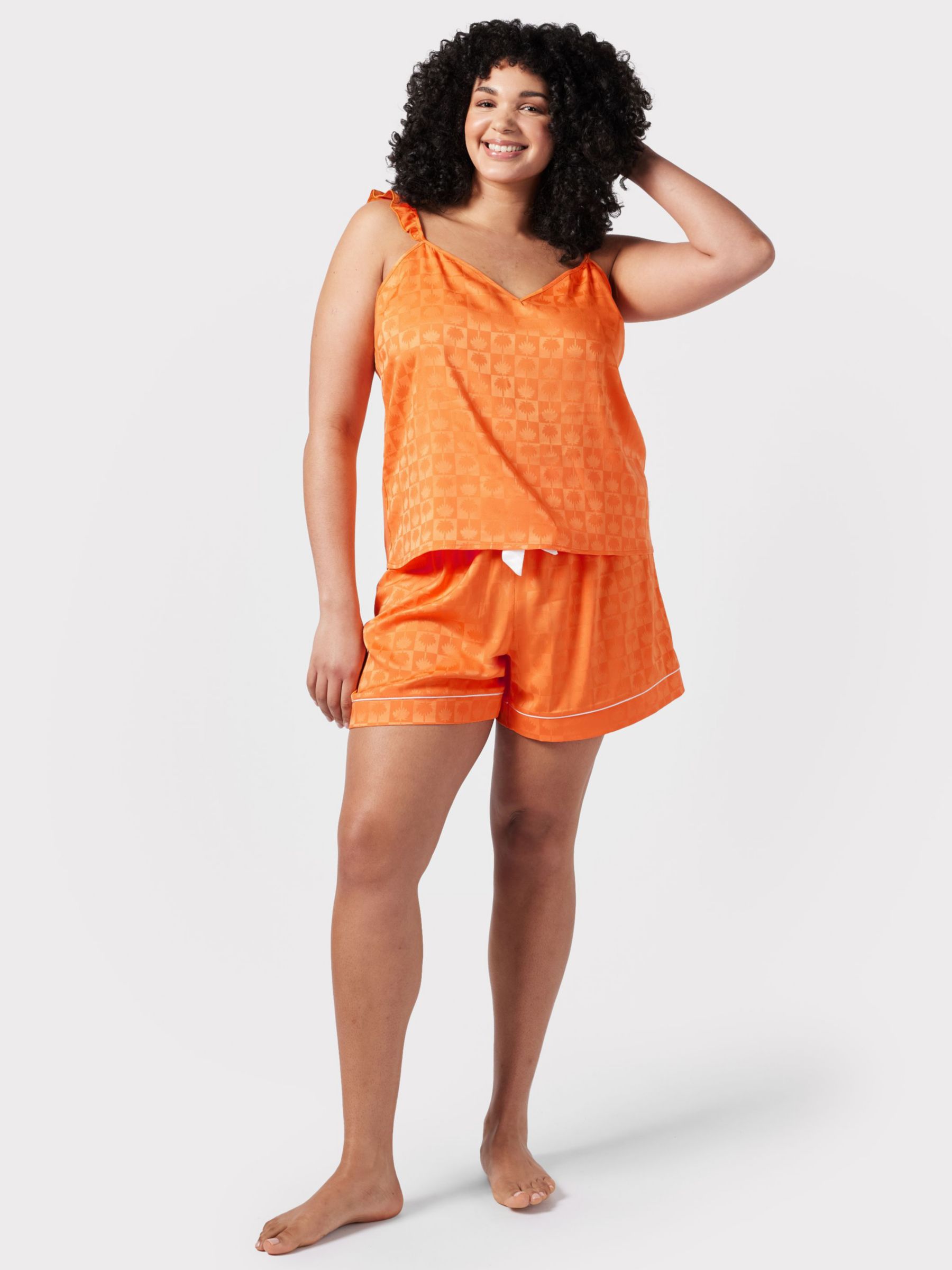 Buy Chelsea Peers Curve Satin Jacquard Palm Short Pyjamas, Orange Online at johnlewis.com