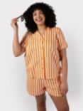 Chelsea Peers Curve Organic Cotton Stripe Short Pyjama Set, Orange