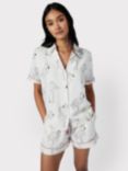 Chelsea Peers Flamingo Print Cotton Cheesecloth Short Pyjamas, Off White