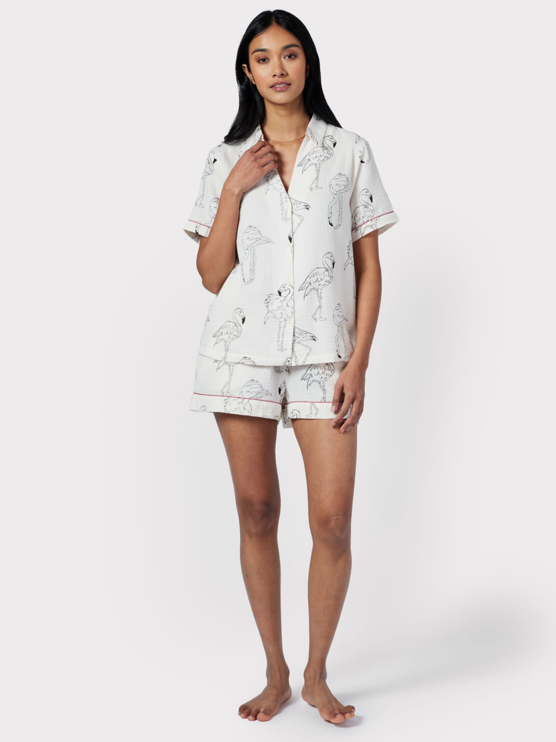 Buy Chelsea Peers Flamingo Print Cotton Cheesecloth Short Pyjamas, Off White Online at johnlewis.com