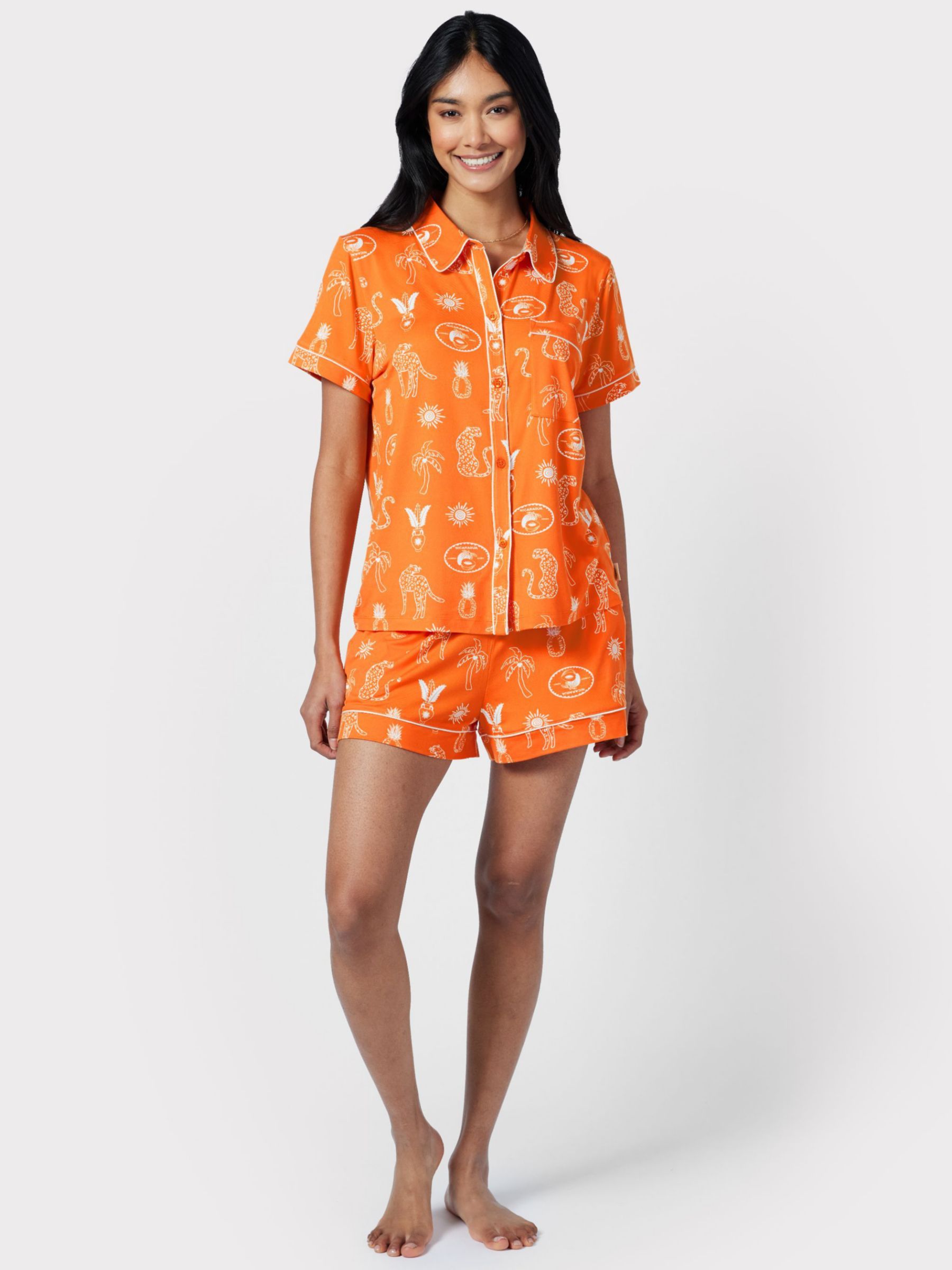 Buy Chelsea Peers Tropical Holiday Print Short Pyjamas, Orange Online at johnlewis.com
