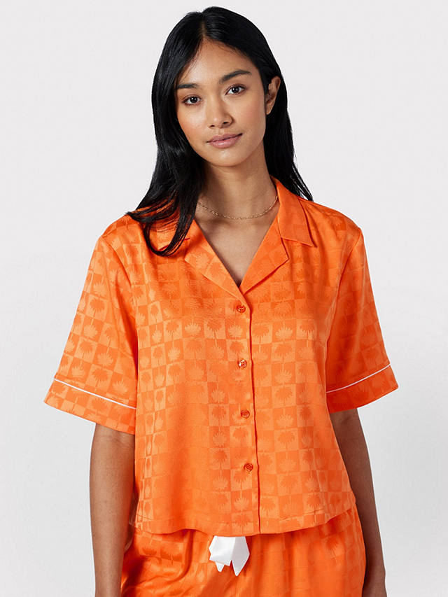 Chelsea Peers Satin Jacquard Palm Short Pyjamas, Orange