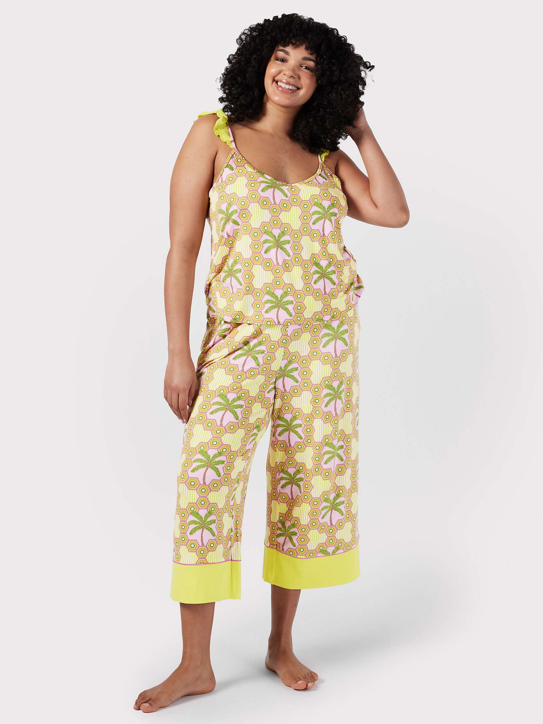 Buy Chelsea Peers Curve Geometric Palm Cami Cropped Pyjama Set, Green Online at johnlewis.com