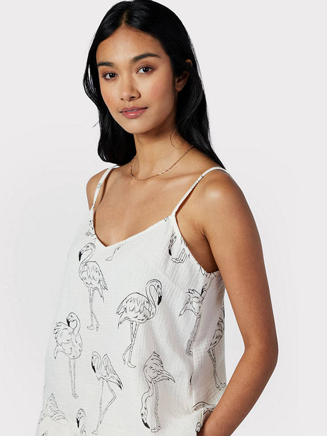 Chelsea Peers Flamingo Print Cotton Cheesecloth Cami & Short Pyjamas, Off White