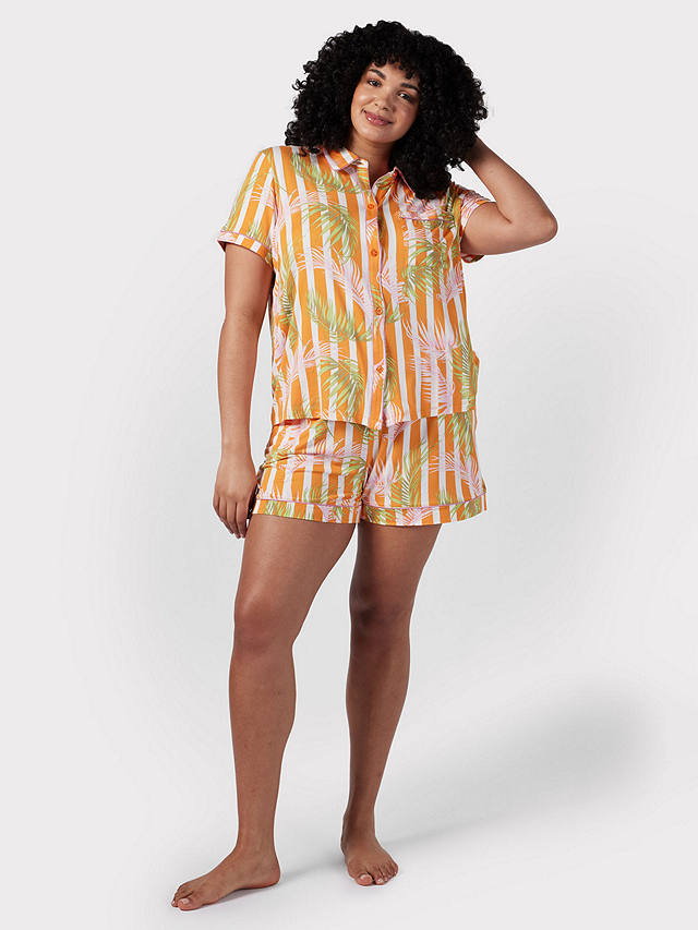 Chelsea Peers Curve Palm Stripe Short Pyjamas, Orange/Multi