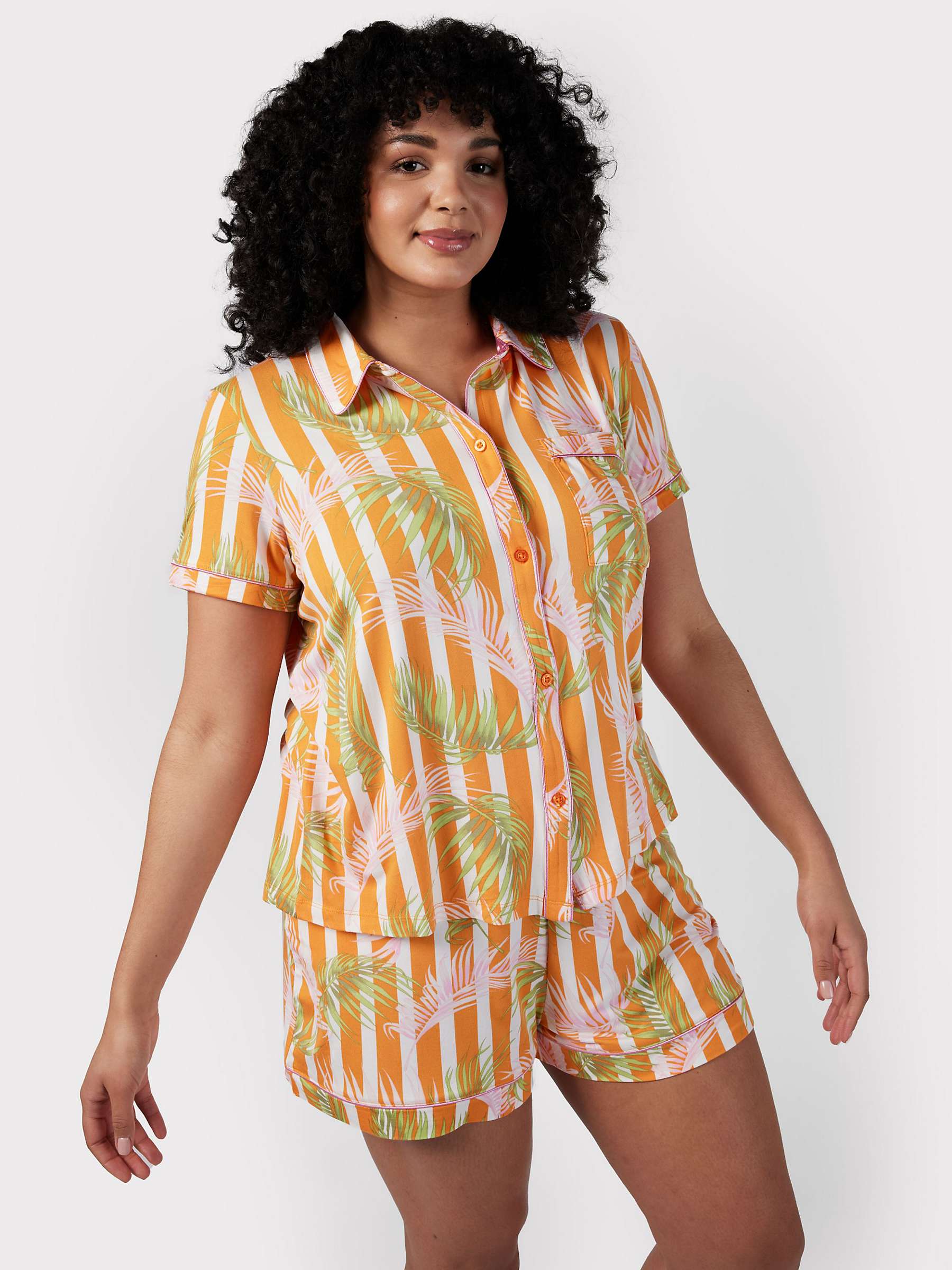 Buy Chelsea Peers Curve Palm Stripe Short Pyjamas, Orange/Multi Online at johnlewis.com
