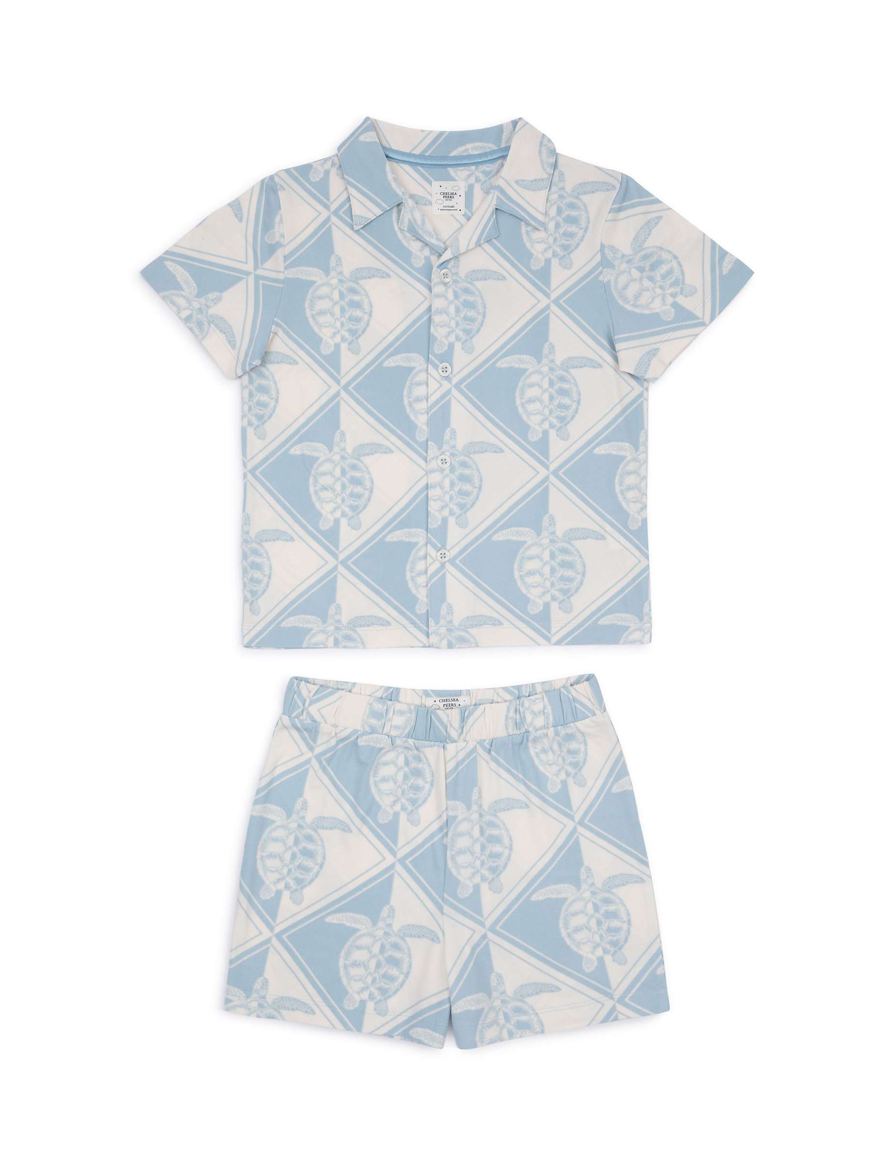 Buy Chelsea Peers Kids' Tiled Turtle Short Pyjama Set, Off White/Blue Online at johnlewis.com