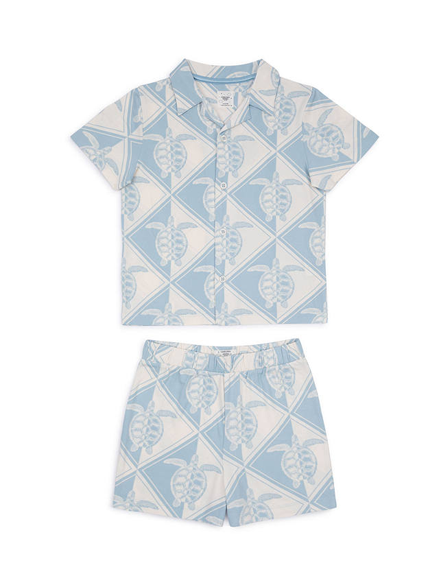 Chelsea Peers Kids' Tiled Turtle Short Pyjama Set, Off White/Blue