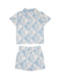 Chelsea Peers Kids' Tiled Turtle Short Pyjama Set, Off White/Blue