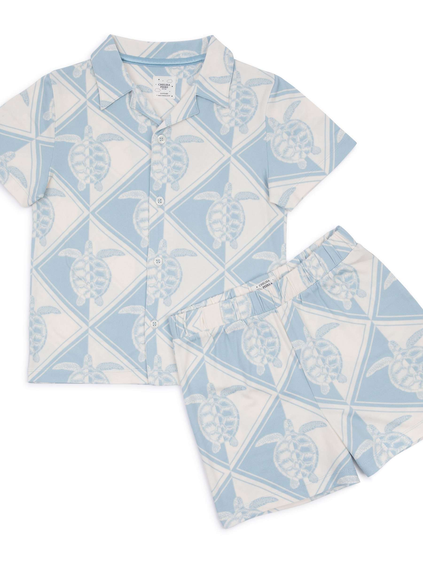 Buy Chelsea Peers Kids' Tiled Turtle Short Pyjama Set, Off White/Blue Online at johnlewis.com