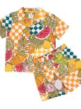 Chelsea Peers Kids' Linen Blend Fruit Checkerboard Short Pyjama Set, Multi