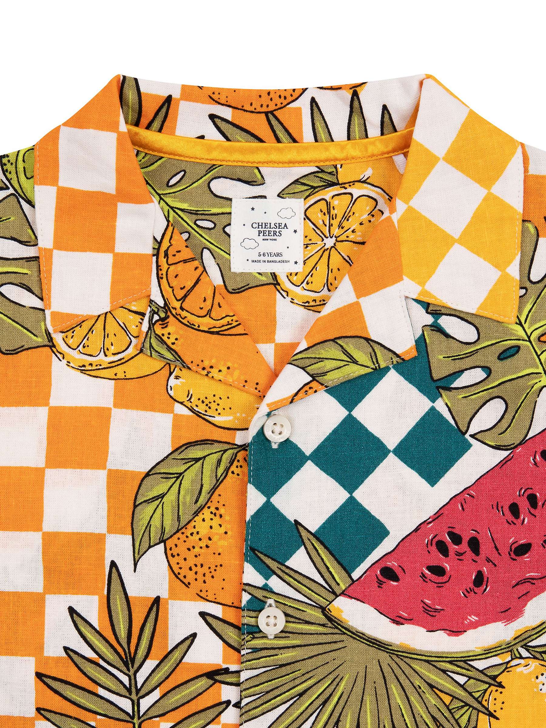 Buy Chelsea Peers Kids' Linen Blend Fruit Checkerboard Short Pyjama Set, Multi Online at johnlewis.com
