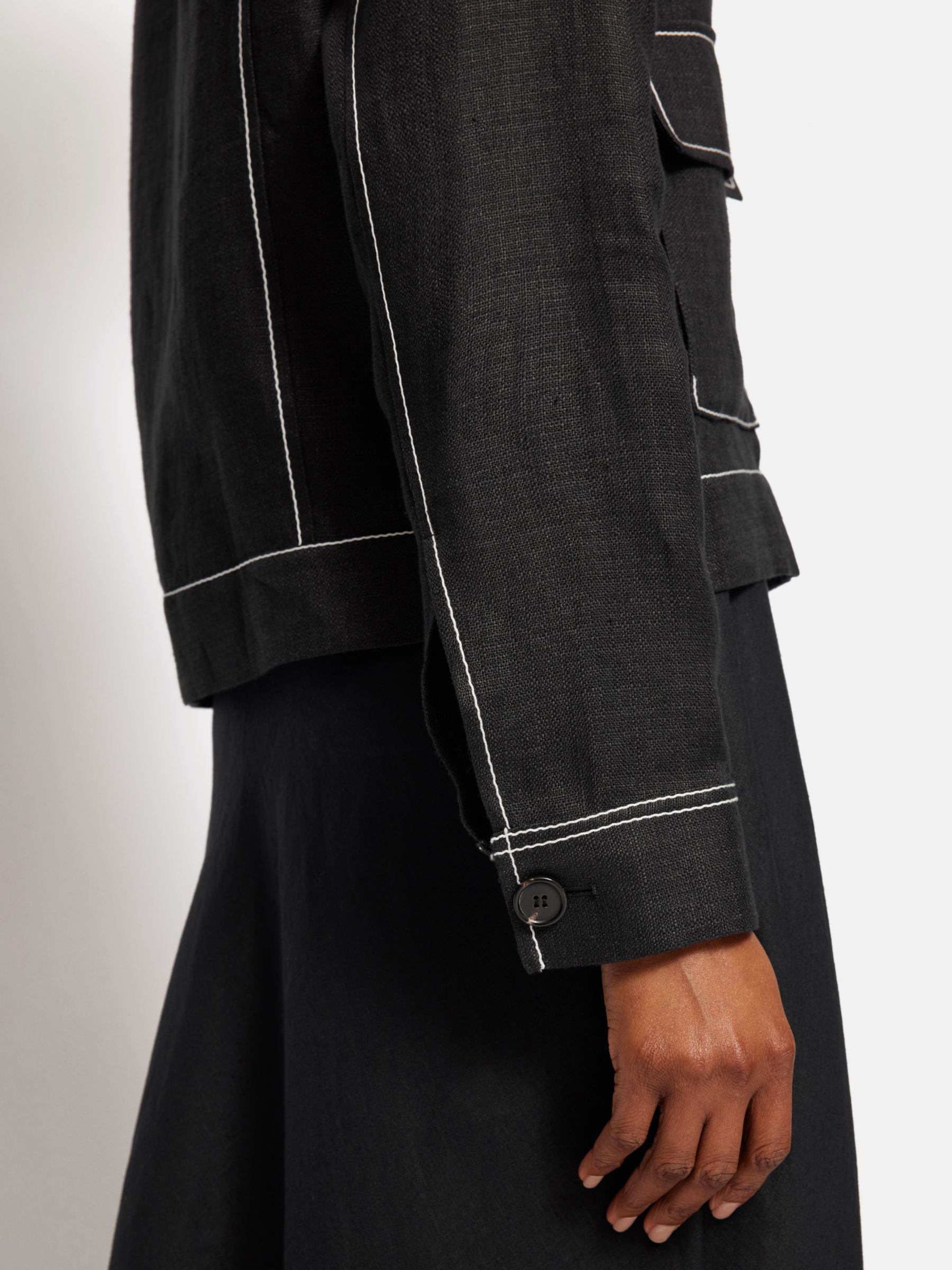 Jigsaw Cropped Linen Utility Jacket, Black, 6