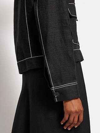 Jigsaw Cropped Linen Utility Jacket, Black