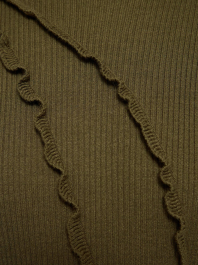 Jigsaw Ruffle Detail Knit Rib Maxi Dress, Khaki