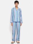 Jigsaw Stripe Brushed Cotton Twill Pyjamas, Blue/Multi, Blue/Multi