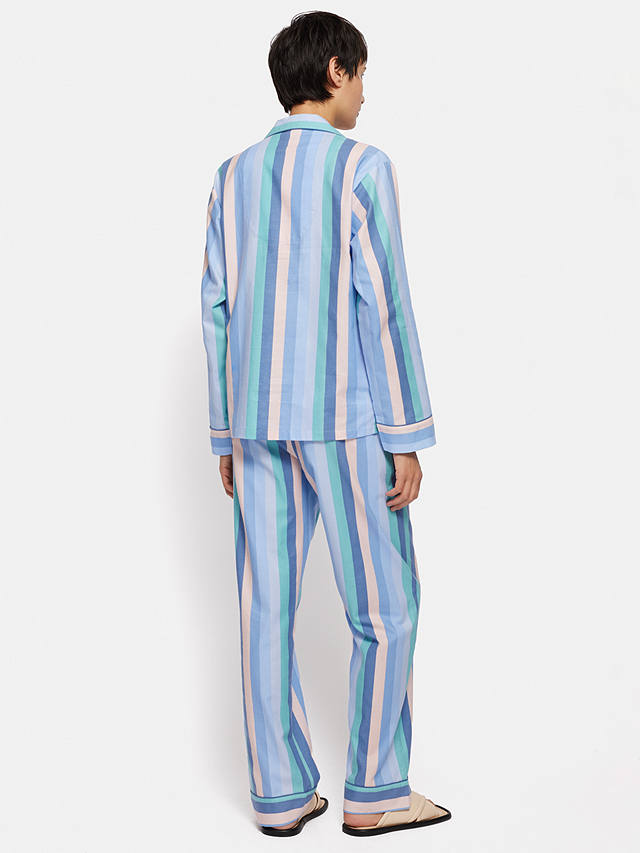 Jigsaw Stripe Brushed Cotton Twill Pyjamas, Blue/Multi