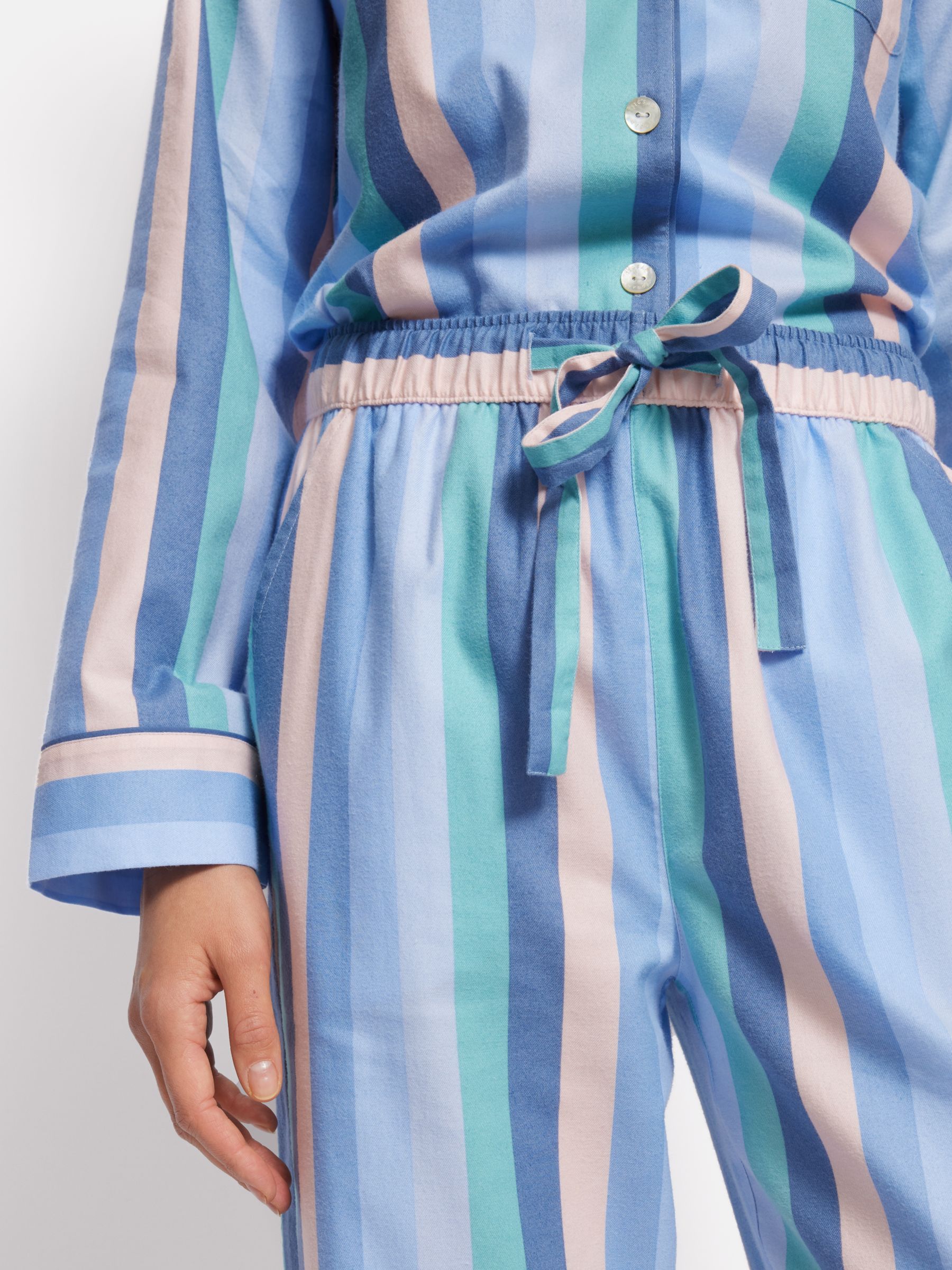 Jigsaw Stripe Brushed Cotton Twill Pyjamas, Blue/Multi, XS