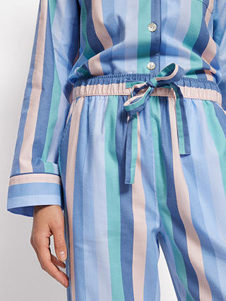 Jigsaw Stripe Brushed Cotton Twill Pyjamas, Blue/Multi