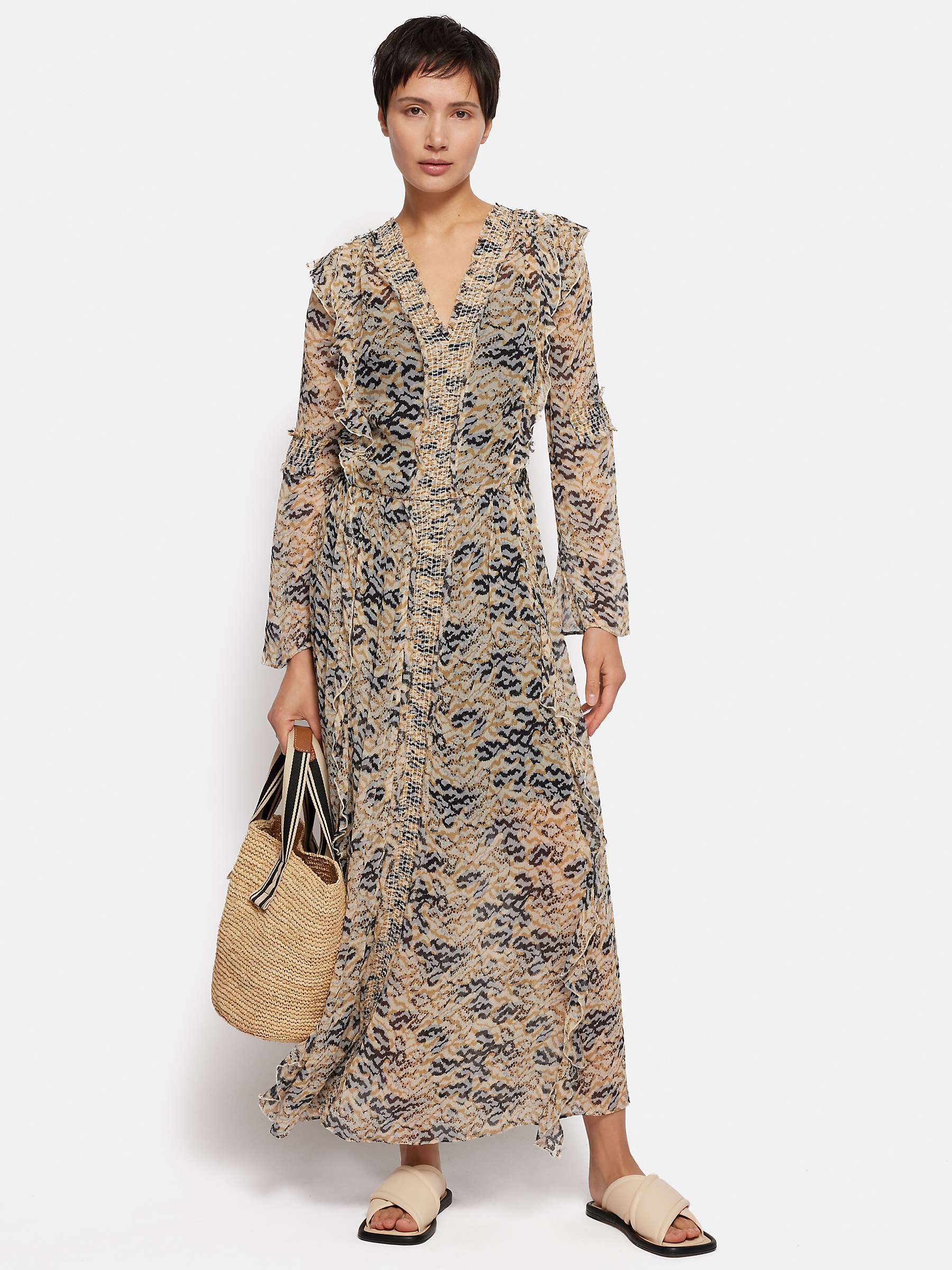 Buy Jigsaw Coral Scape Crinkle Maxi Dress, Multi Online at johnlewis.com