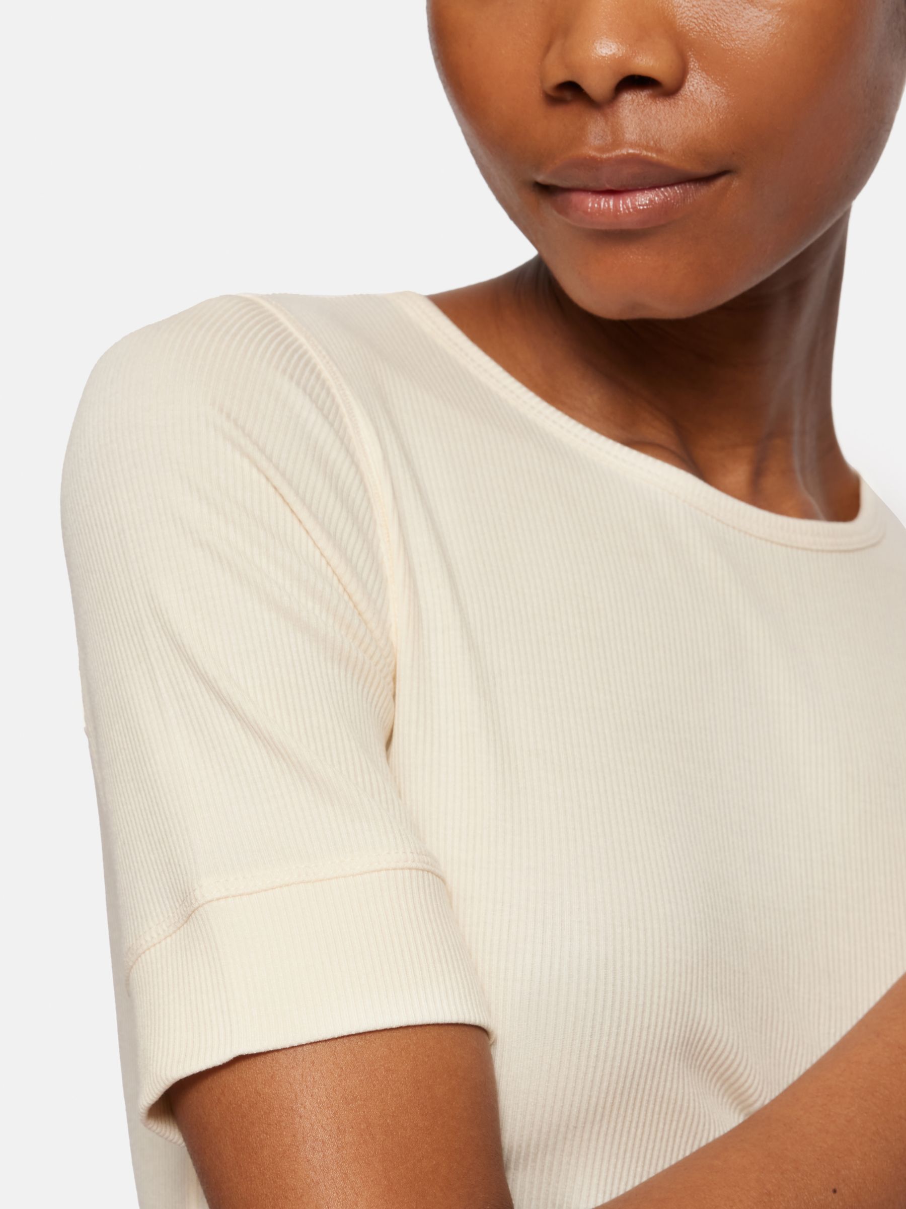 Buy Jigsaw Bovey Crew Neck Ribbed Top, Cream Online at johnlewis.com