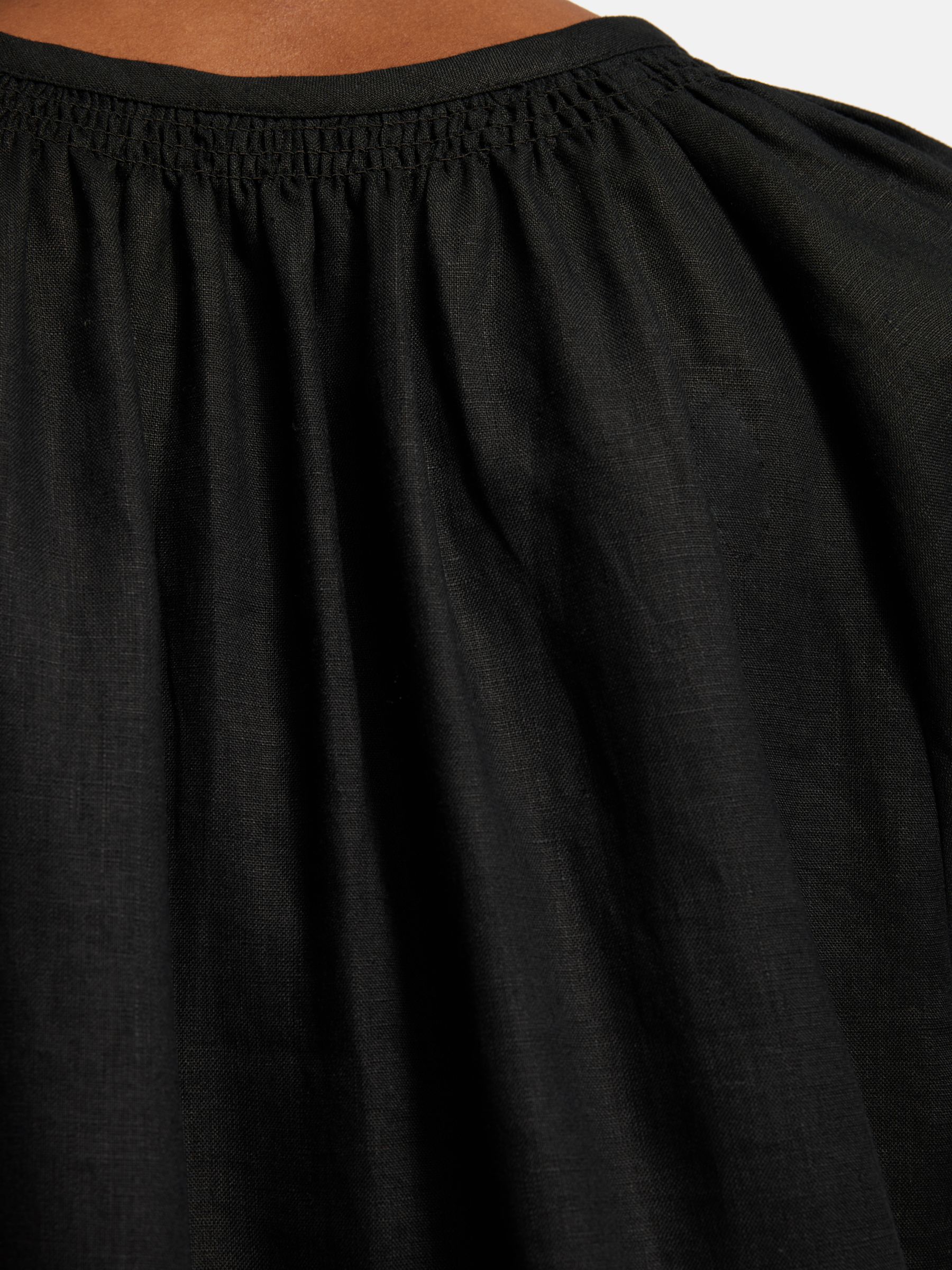 Jigsaw Smocked Linen Dress, Black, 10