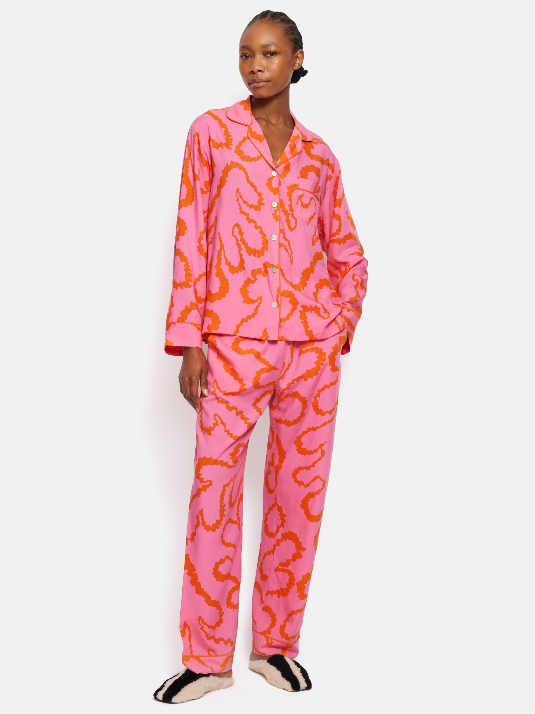 Jigsaw Hydra Coral Pyjamas, Pink/Orange, XS