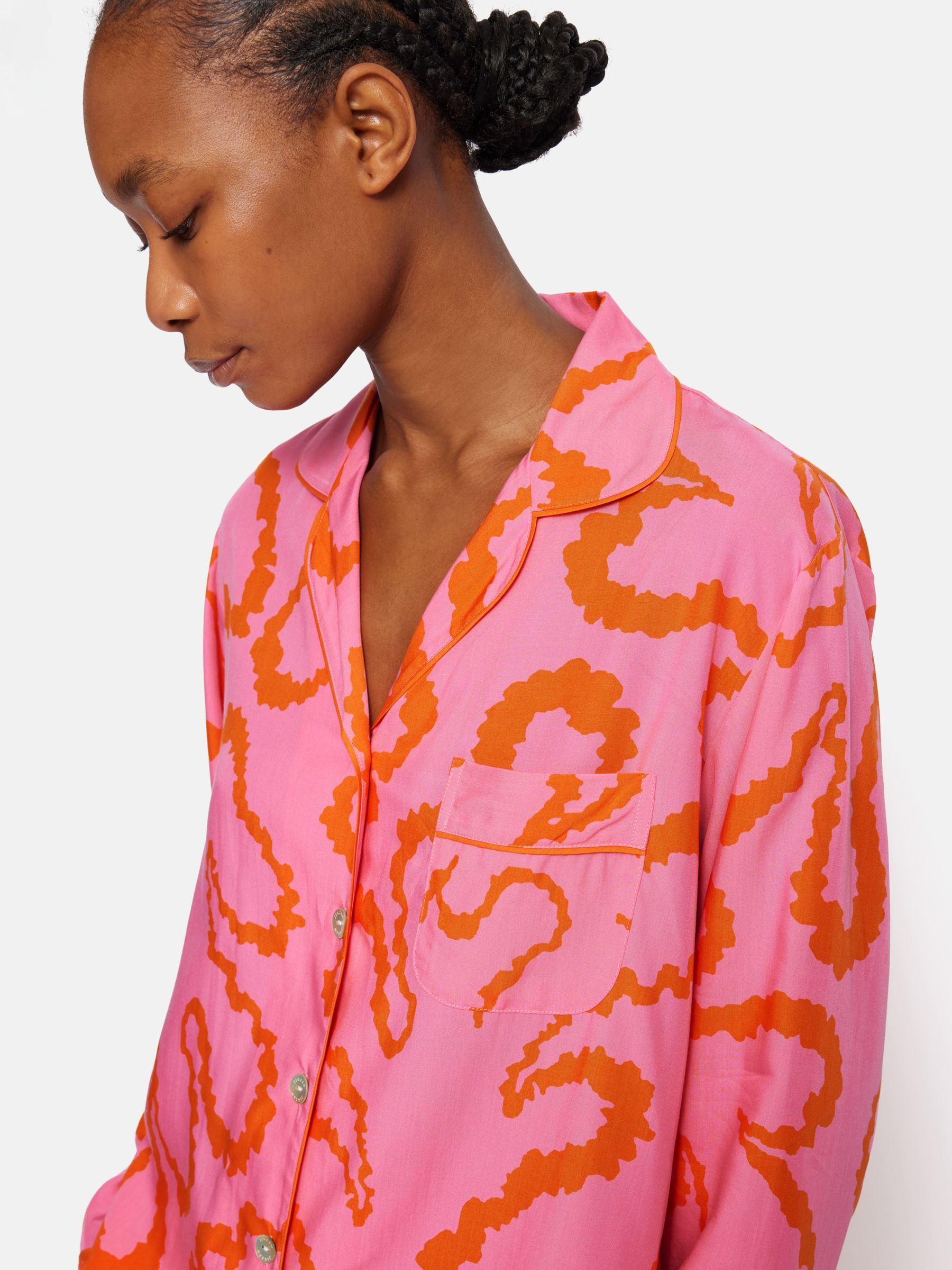 Jigsaw Hydra Coral Pyjamas, Pink/Orange, XS