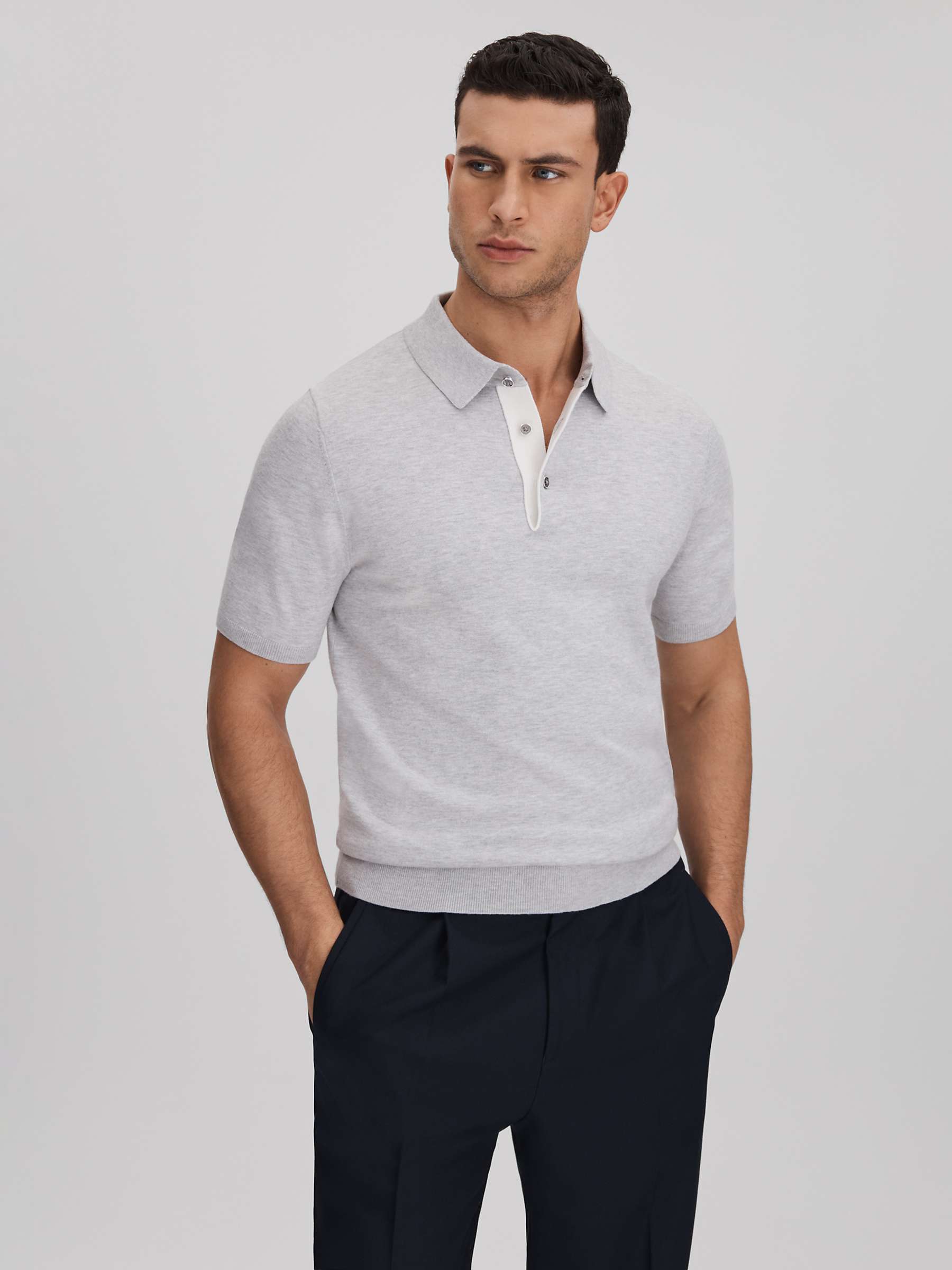 Buy Reiss Finch Knit Polo Shirt, Soft Grey Online at johnlewis.com