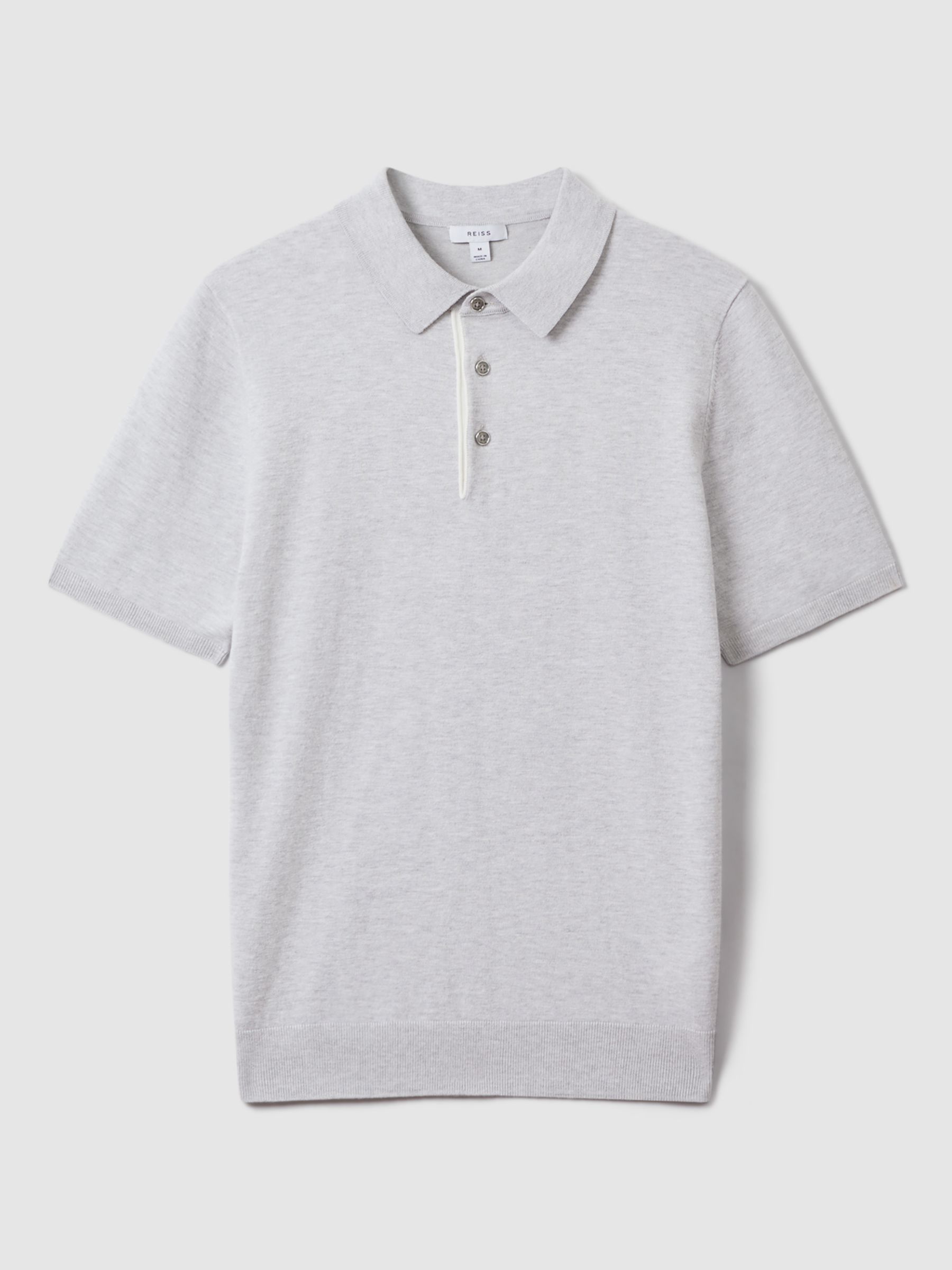 Reiss Finch Knit Polo Shirt, Soft Grey at John Lewis & Partners