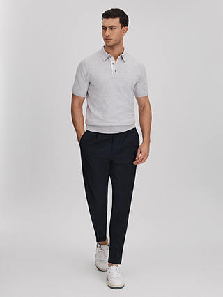 Reiss Finch Knit Polo Shirt, Soft Grey