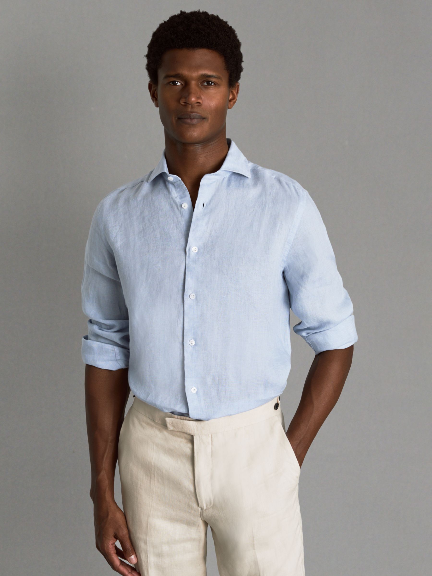 Reiss Ruban Regular Fit Linen Shirt, Light Blue at John Lewis & Partners