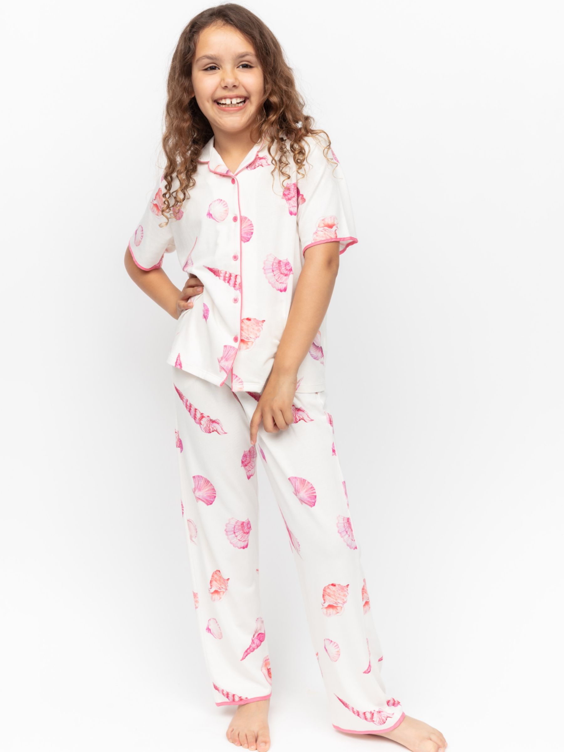 Minijammies Kids' Shelly Shell Print Jersey Pyjamas Set, Cream, 2-3 years
