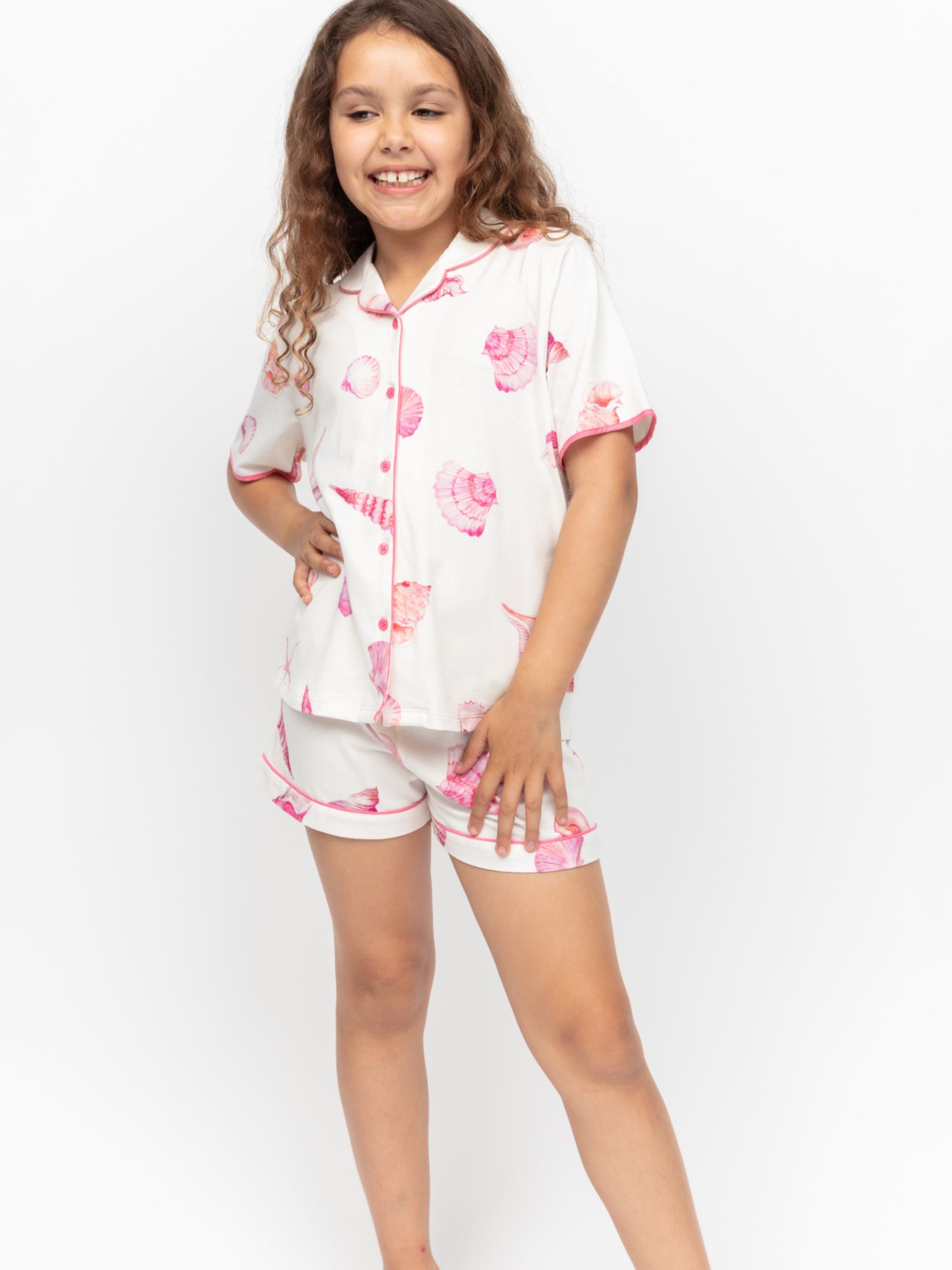 Minijammies Kids' Shelly Shell Print Jersey Shorty Pyjamas Set, Cream, 6-7 years