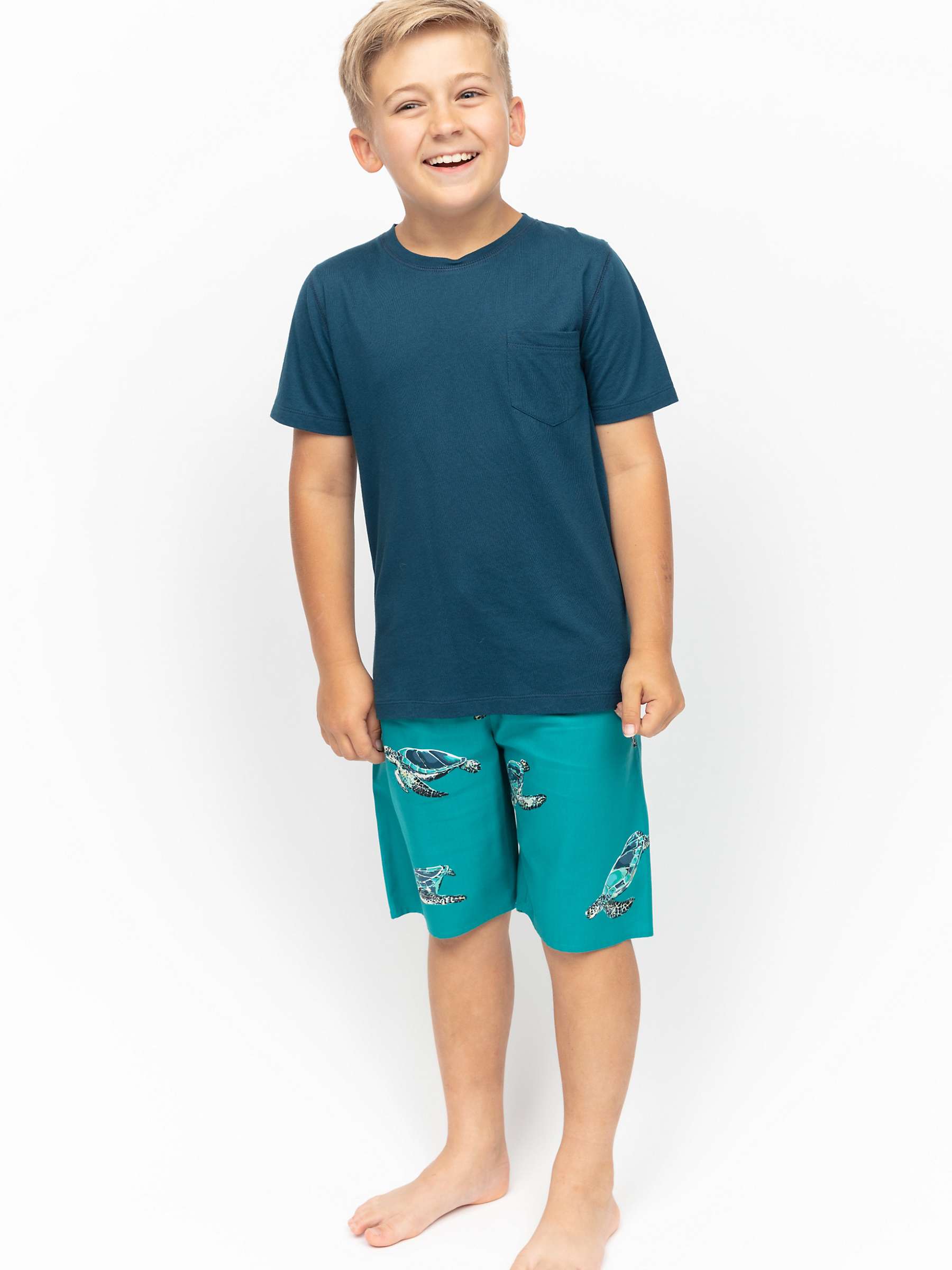 Buy Minijammies Kids' Cove Turtle Print Shorty Pyjamas Set, Teal Online at johnlewis.com