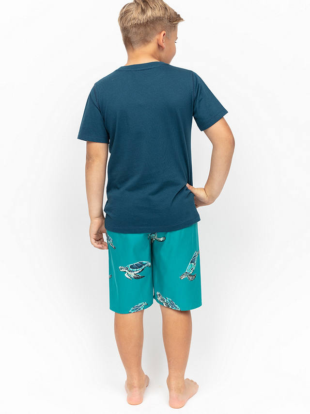 Minijammies Kids' Cove Turtle Print Shorty Pyjamas Set, Teal