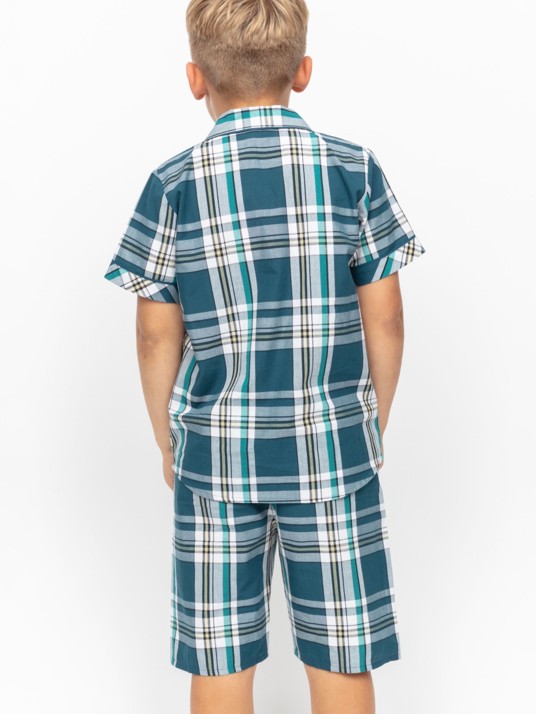Buy Minijammies Kids' Cove Check Shorty Pyjamas Set, Teal Online at johnlewis.com
