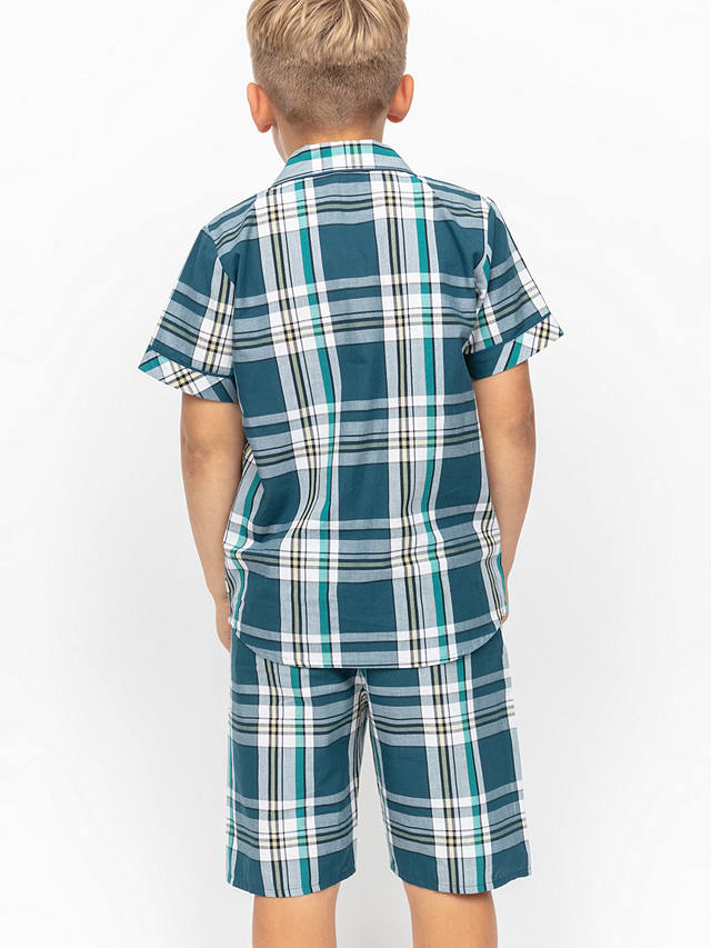 Minijammies Kids' Cove Check Shorty Pyjamas Set, Teal