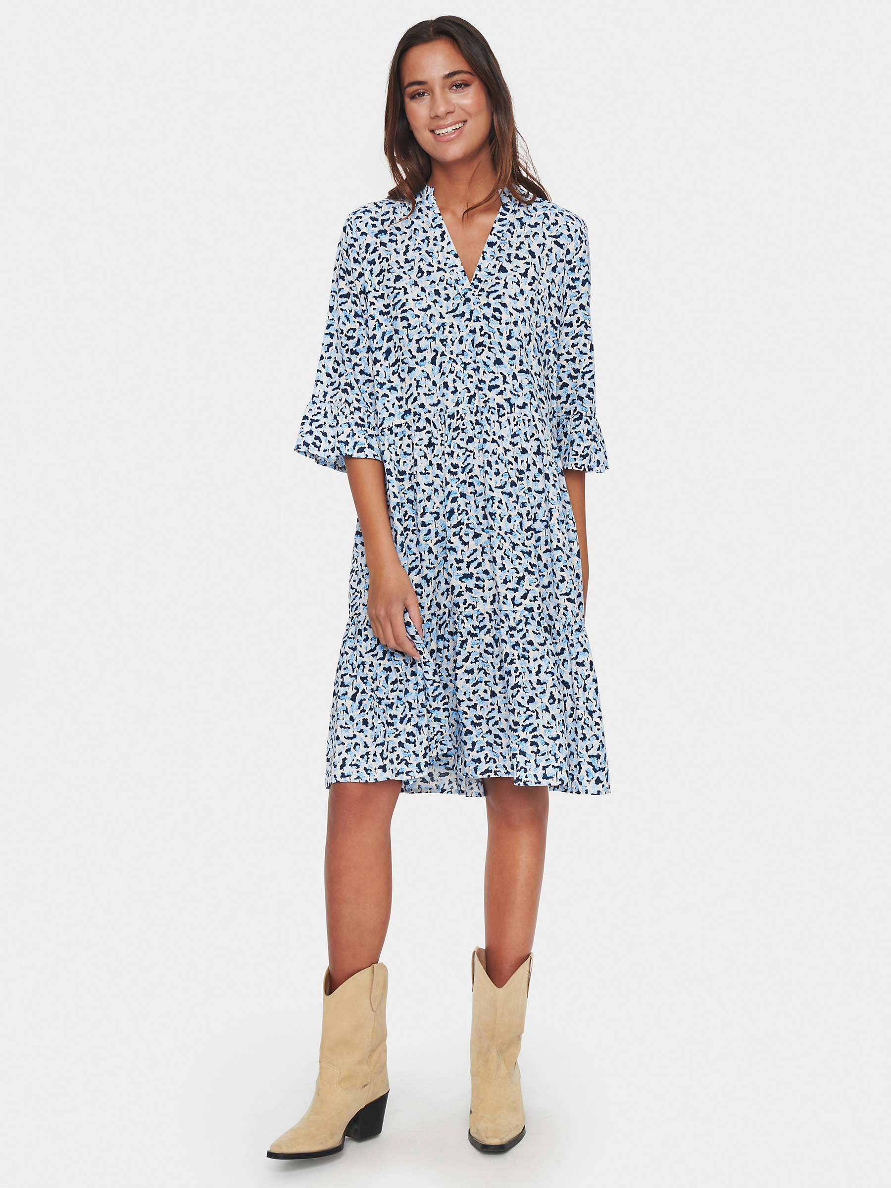 Buy Saint Tropez Eda Leopard Print Knee Length Half Sleeve Dress, Palace Blue Skyes Online at johnlewis.com