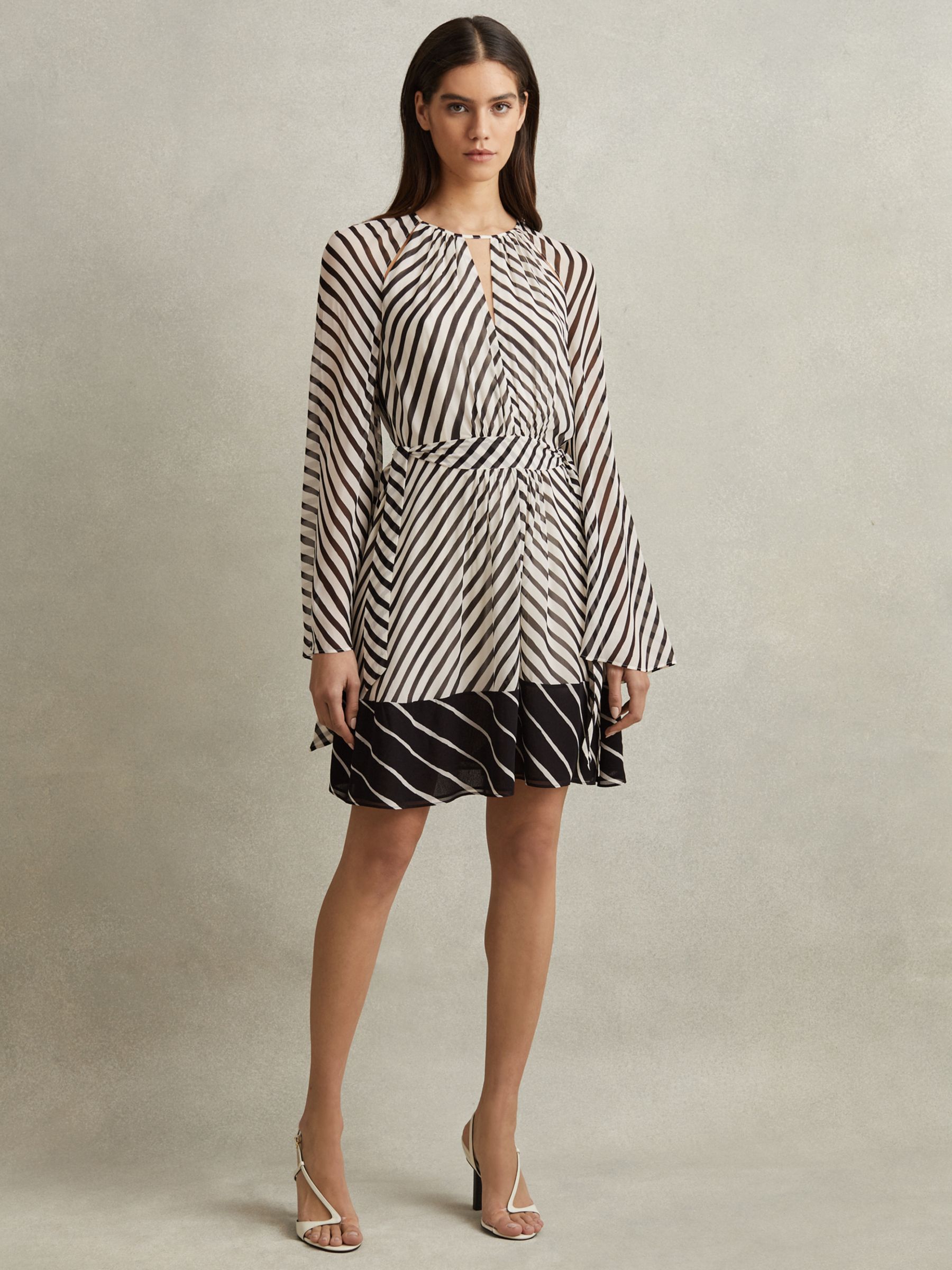 Reiss Minty Stripe Mini Dress, Black/Neutral, 6