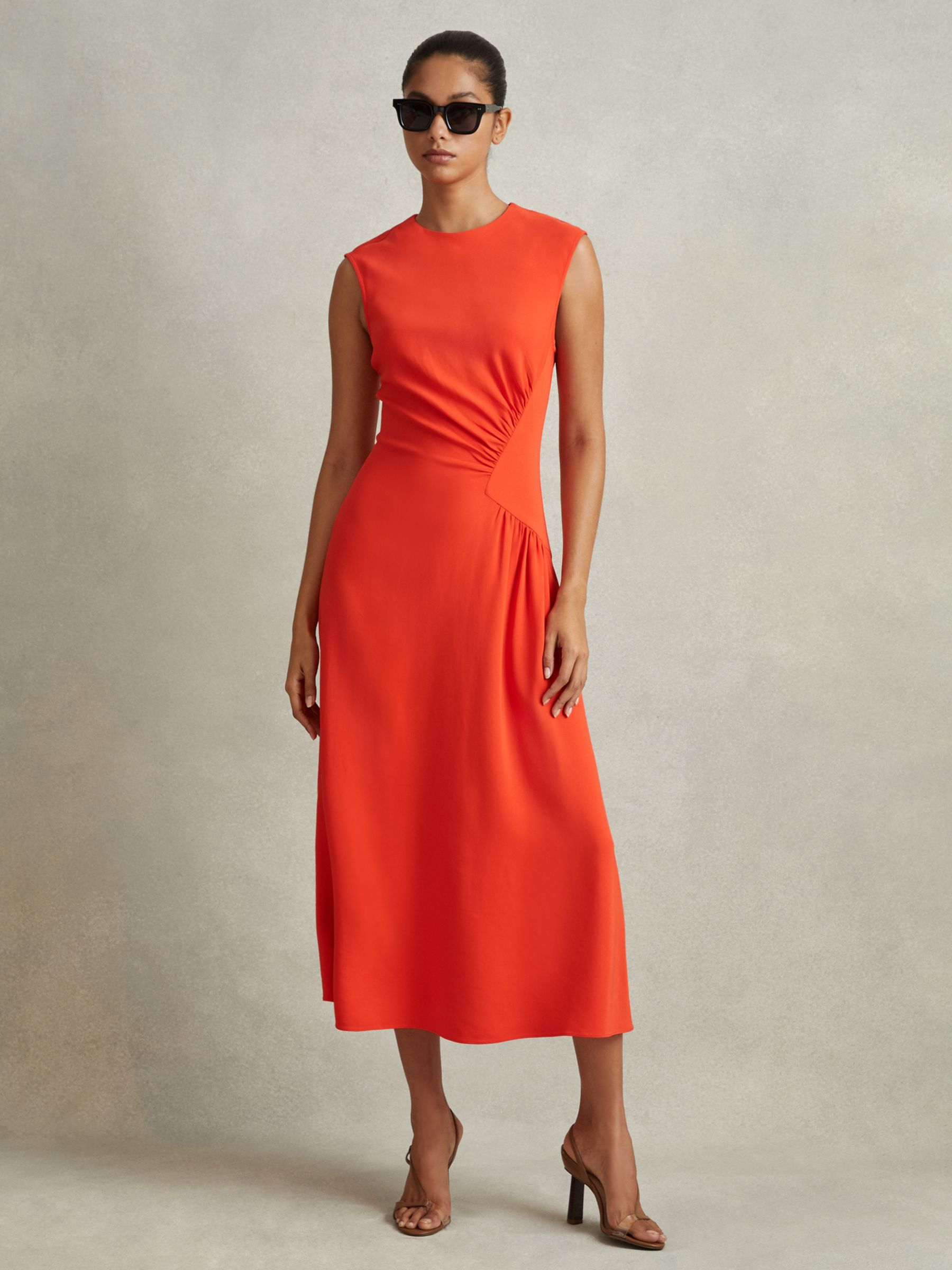 Reiss Stacey Sleeveless Midi Dress, Orange, 6
